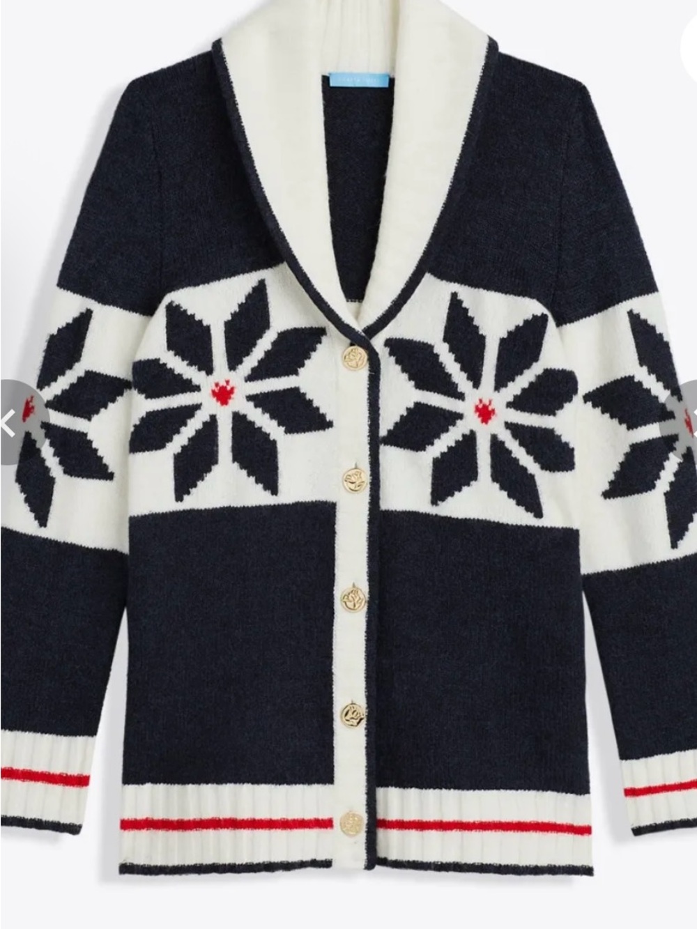 Draper James Navy, White & Red Snowflake Shawl-Collar Cardigan